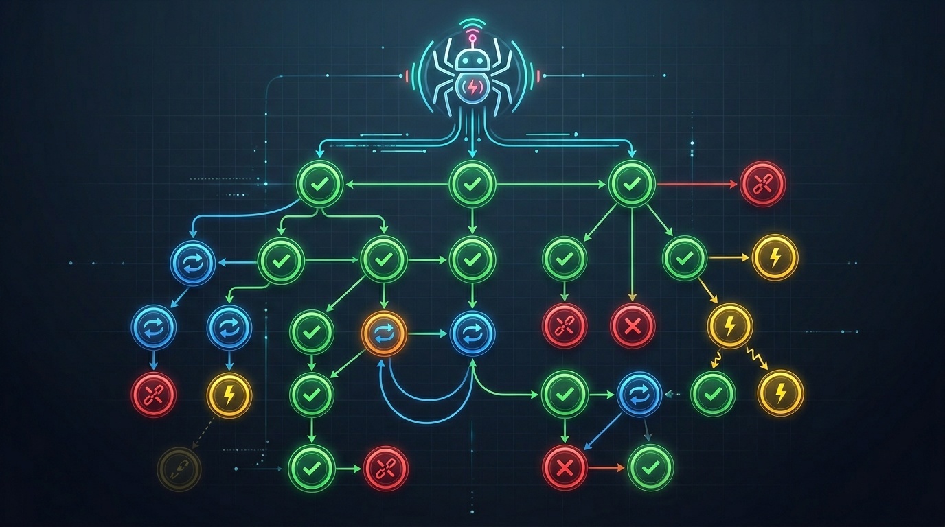 Illustration of HTTP status code paths affecting how a search crawler reaches or skips web pages.