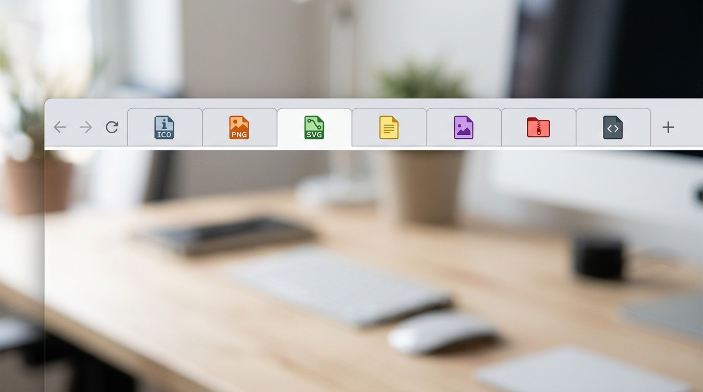 Abstract browser tabs showing small favicon format icons.