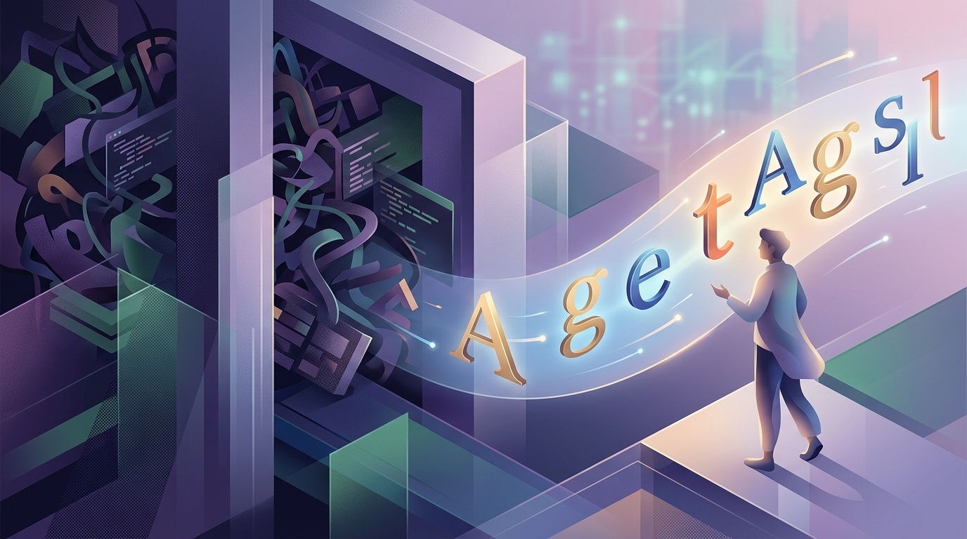 Editorial illustration of a single bold letter glyph with subtle weight axis lines, soft green palette