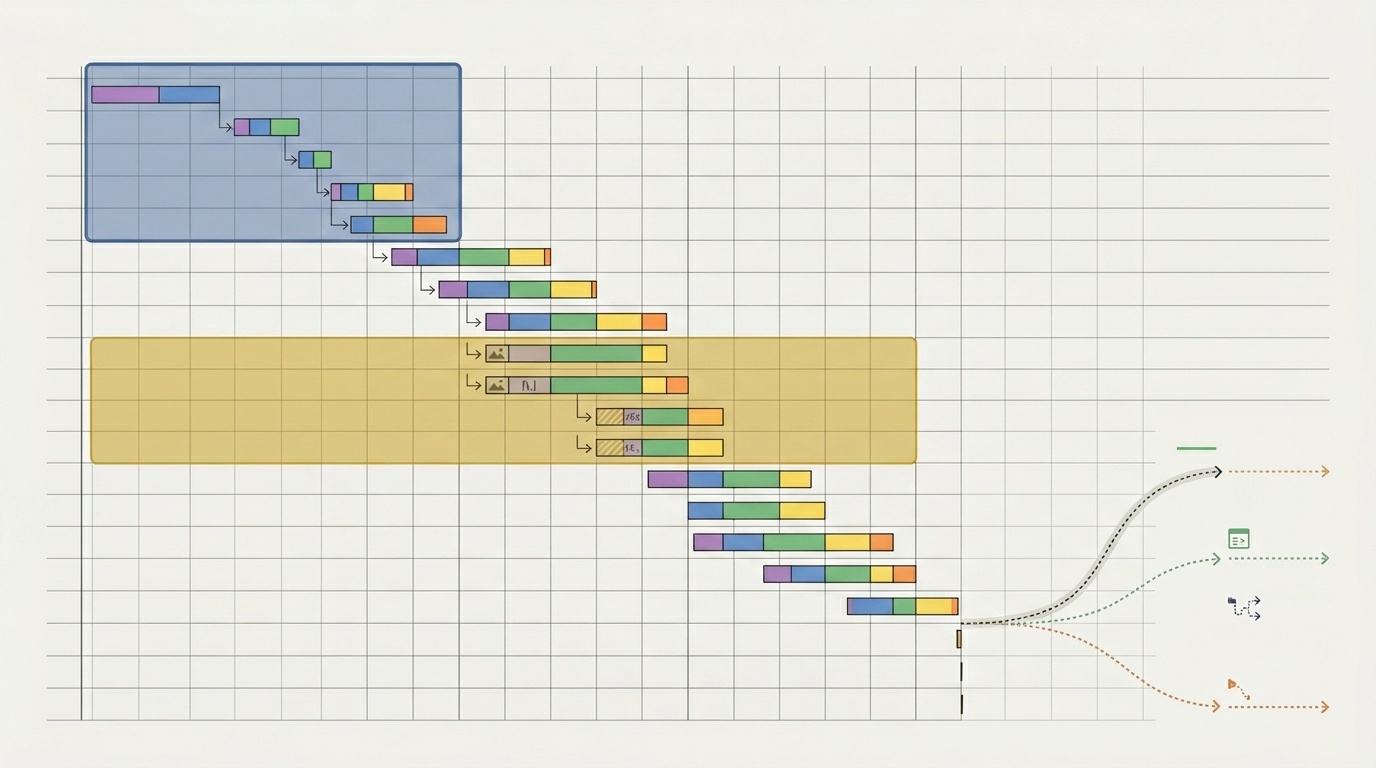 A simplified browser loading waterfall showing early resource hints for a web page.