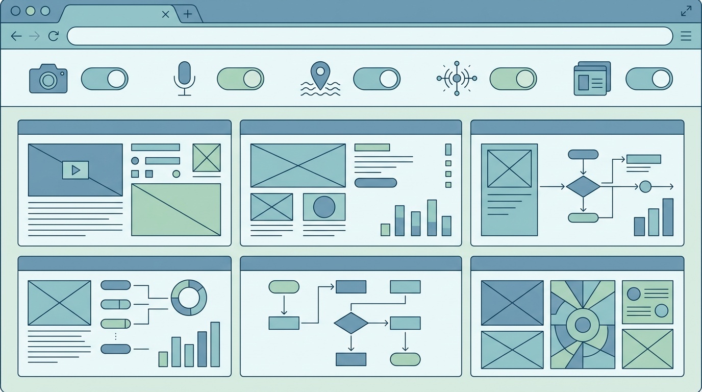 A browser interface with feature toggles limiting access for a page and embedded frames.